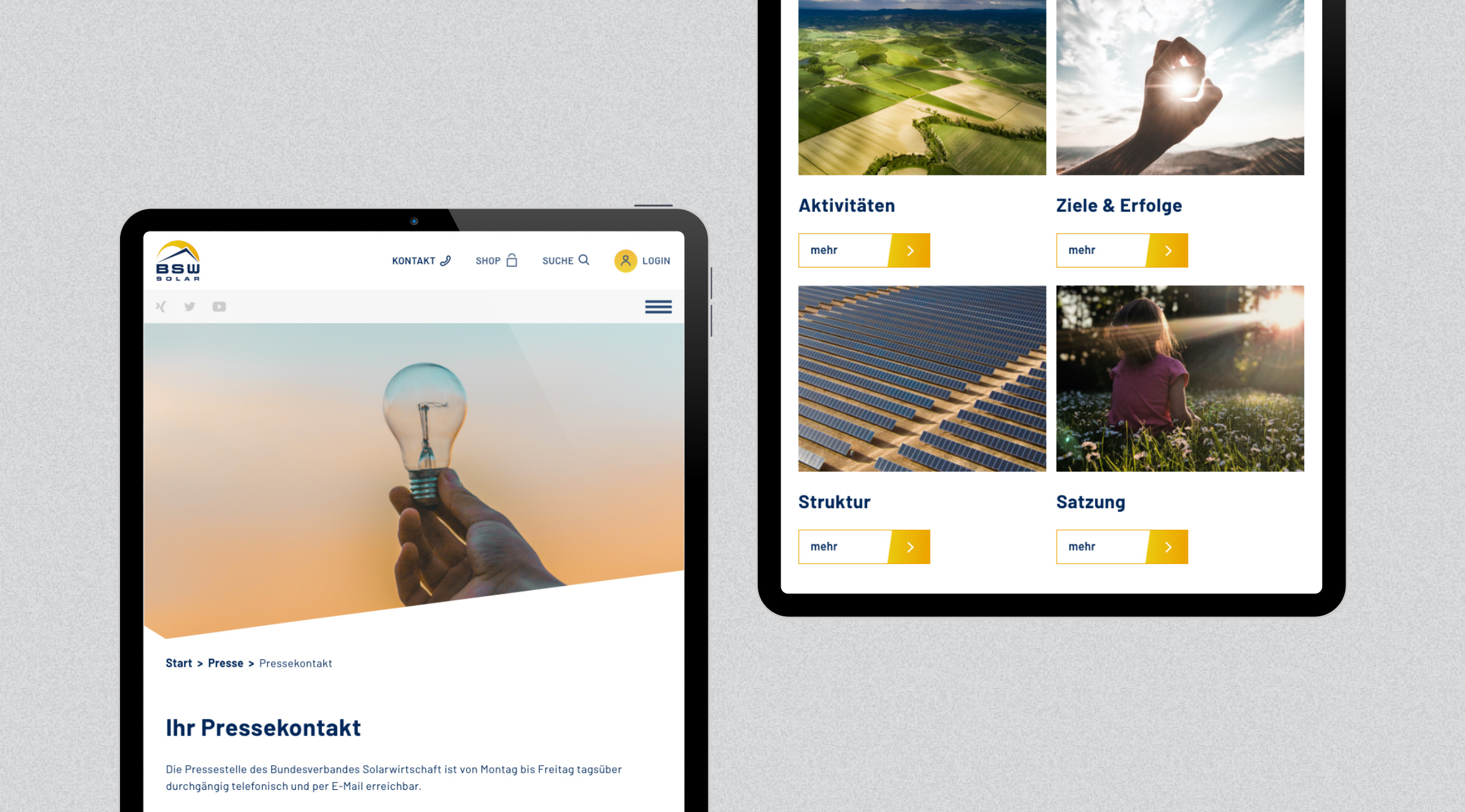 Bundesverband Solarwirtschaft, Website - Tablet