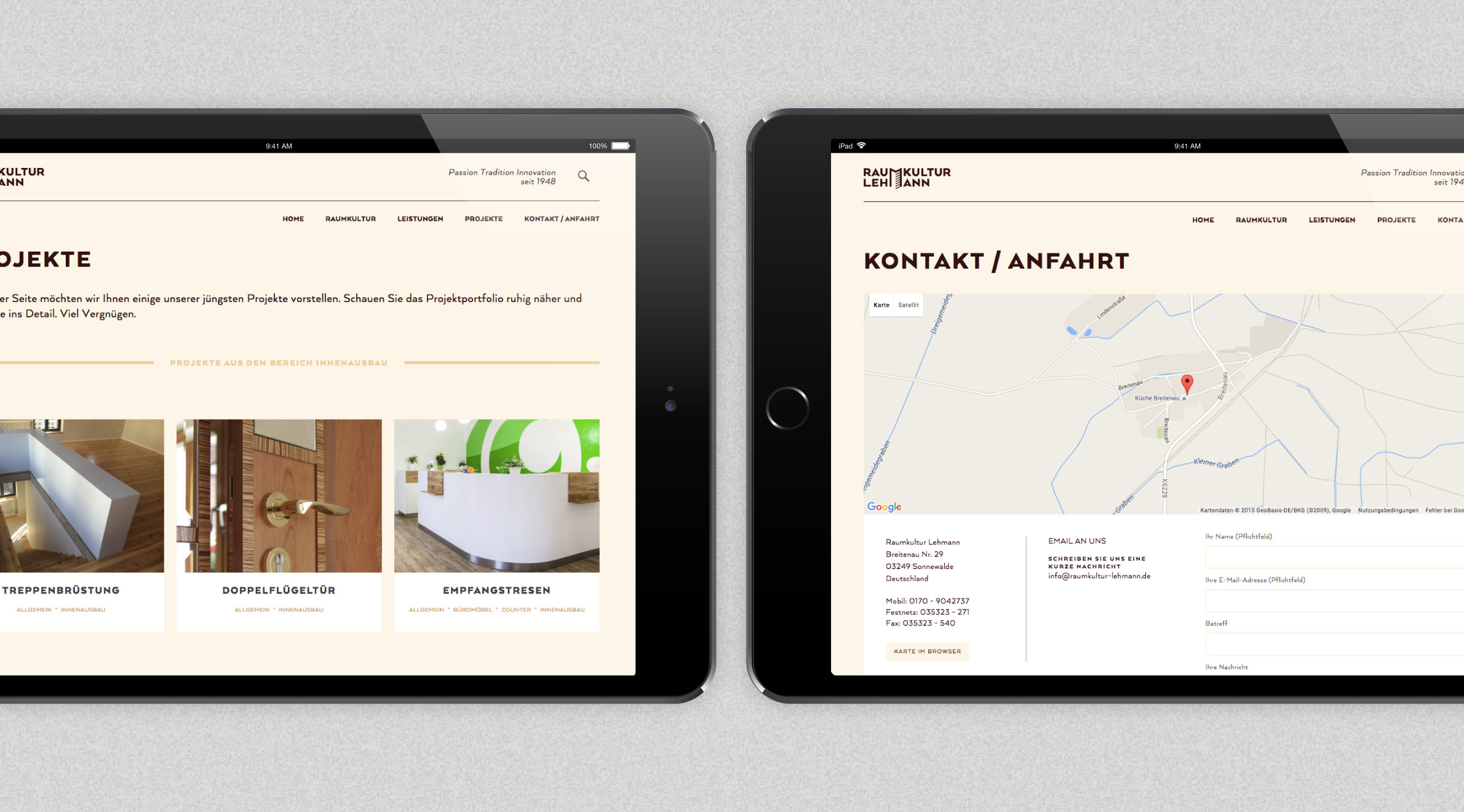 Raumkultur Lehmann, Website - Tablet