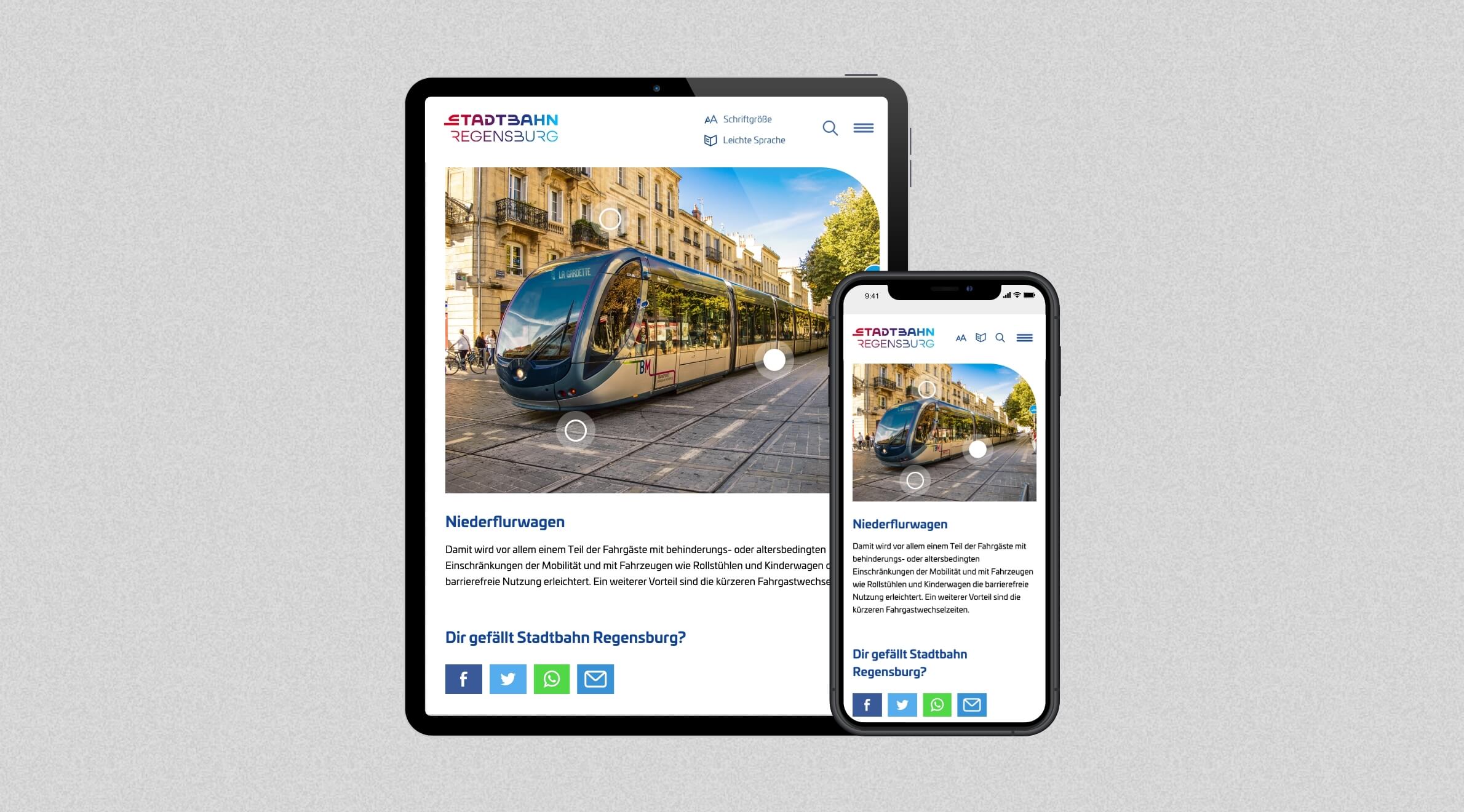 Stadtbahn Regensburg, Website Konzept - Tablet | Phone