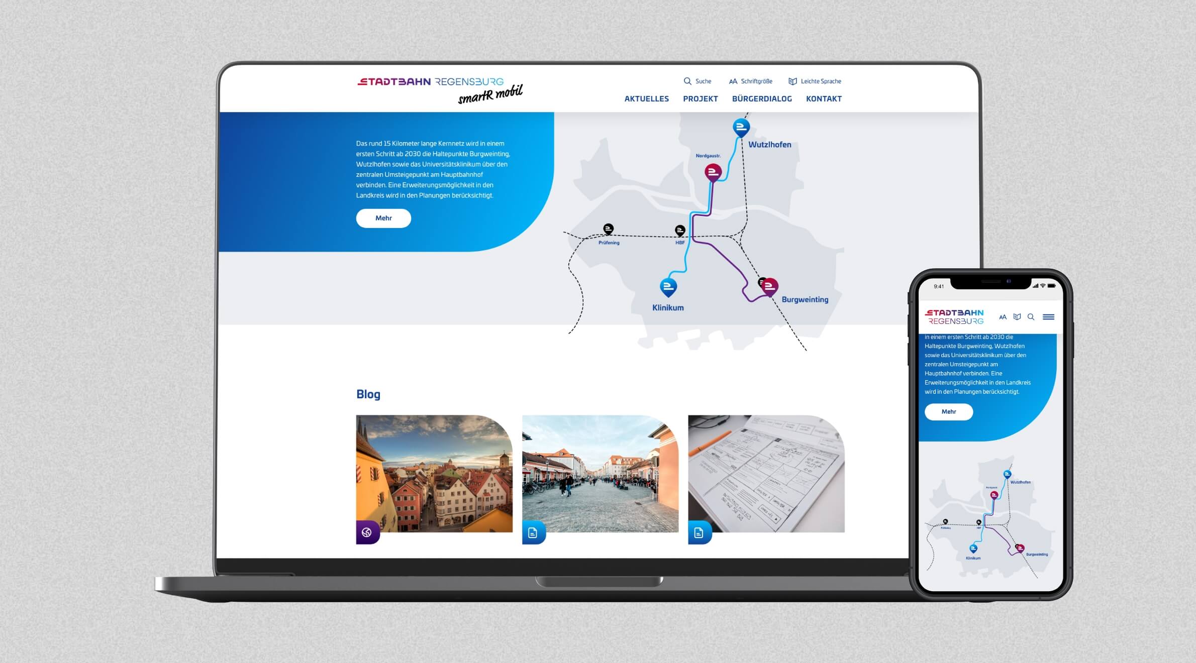 Stadtbahn Regensburg, Website Konzept - Phone | Desktop