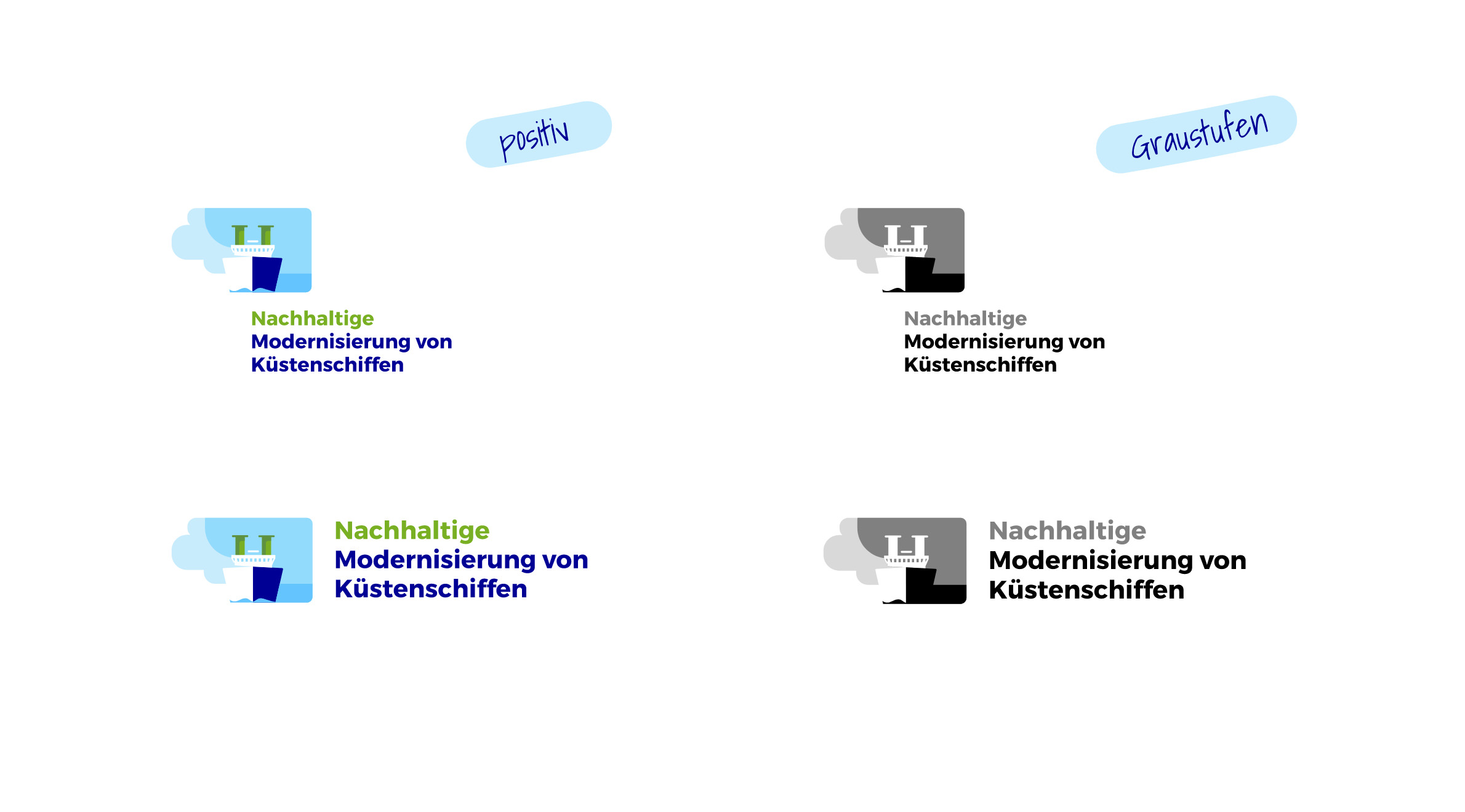 TÜV Rheinland Nachhaltige Modernisierung von Küstenschiffen, Logo - Varianten