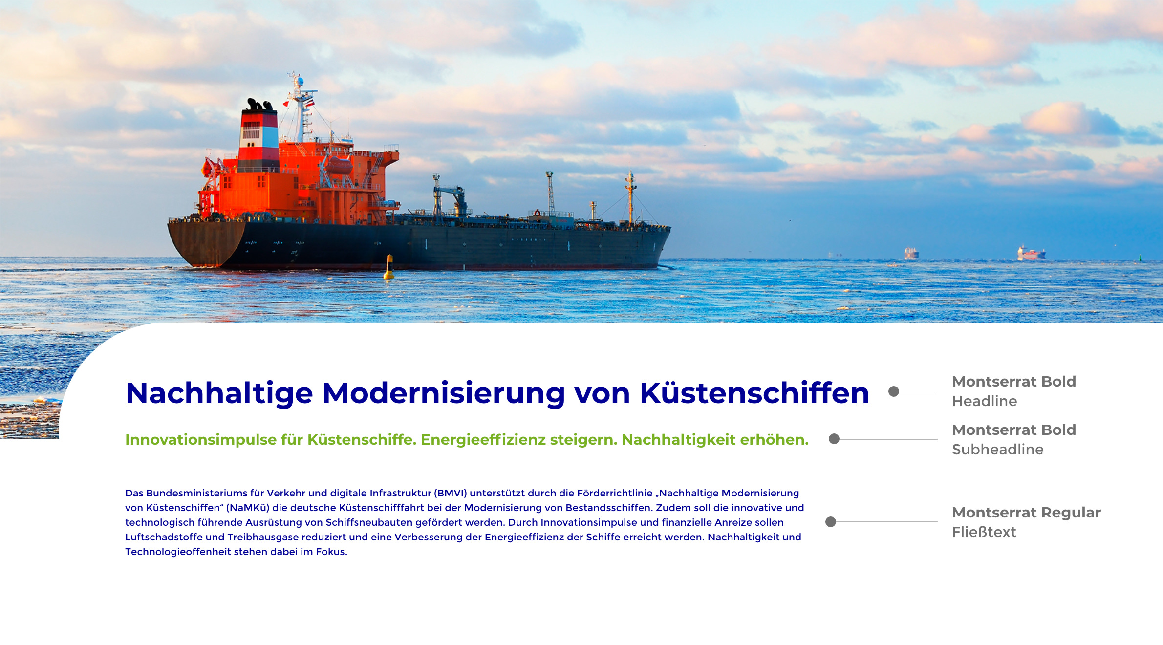 TÜV Rheinland Nachhaltige Modernisierung von Küstenschiffen, Typografie
