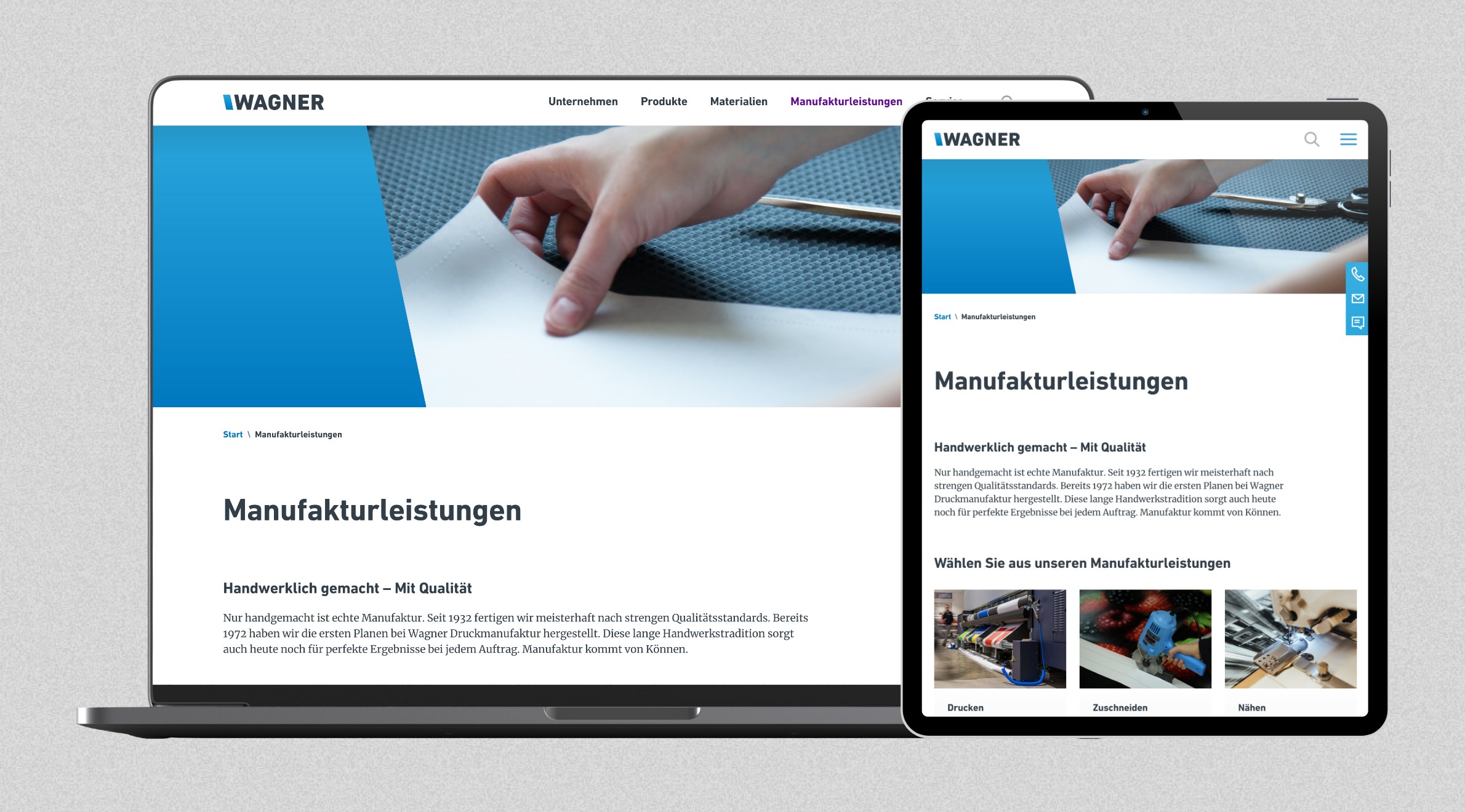 Wagner Druckmanufaktur, Website - Desktop | Tablet